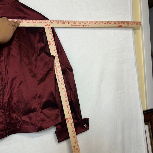 Vintage Tadashi Shoji 16 Red Taffeta 3/4 Sleeve Top Faux Wrap VNeck Elegant Sexy - Picture 9 of 11